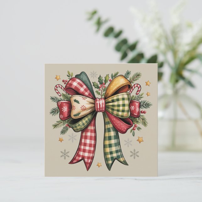Cojín de lazo de Navidad patchwork Rústico festivo (Anverso de pie)