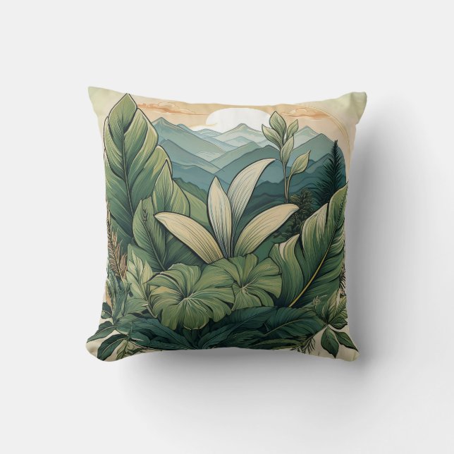 Cojín de montaña botánica con detalles de hoja (Anverso)