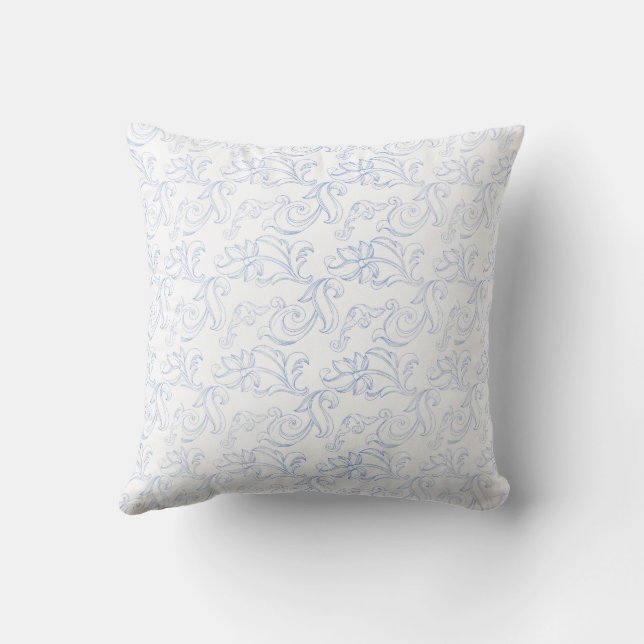 cojín de motivos florales azul y blanco (Reverso)