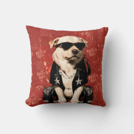 Cojín de Perro Rockero con Gafas de Sol Rojo