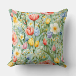 Cojín Decorativo С campo floral de primavera lleno de color. Pintur