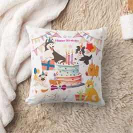 COJÍN DECORATIVO かわいい犬がいっぱい♡ピンクのバースデーパーティー 
