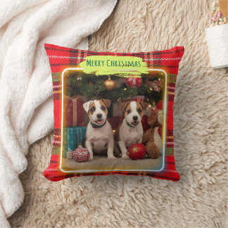 COJÍN DECORATIVO チェック柄がかわいいジャックラッセルテリアの子犬たちとクリスマス♡