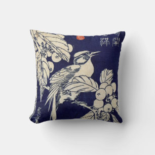 Cojín Decorativo 枇杷に鳥, pájaro y Loquat, Hiroshige, Ukiyo-e del 広重
