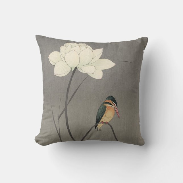 Cojín Decorativo 蓮にカワセミ, martín pescador en Lotus, Koson, Ukiyo-e (Anverso)