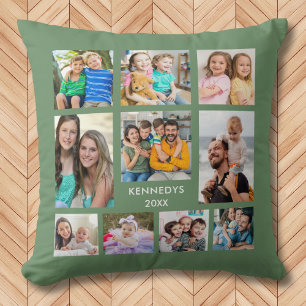 Cojín Decorativo 10 Collage de fotos familiar crea tu propio verde