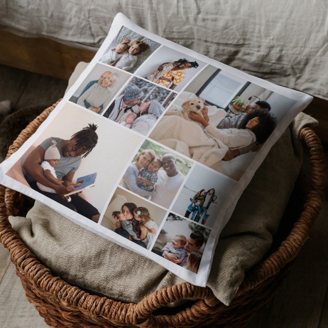 Cojín Decorativo 10 Collage de fotos personalizado (10 Photo Collage Personalized Throw Pillow by Ricaso. Add own photographs, two sided black & white.)