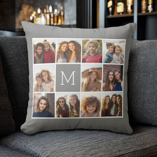 Cojín Decorativo 11 Colaje de Fotos - Cuadrícula Mínima con Texto