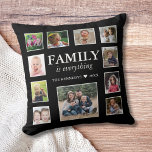 Cojín Decorativo 11 Nombre de familia de Collage de fotos Cita Negr<br><div class="desc">Esta almohada de 11 Collages de fotos de nombre familiar Cita negra es la adición perfecta a tu decoración de casa. Crea tu propia almohada personalizada con el nombre de tu familia y las fotos favoritas. La familia lo es todo, así que por qué no mostrar tus recuerdos especiales con...</div>