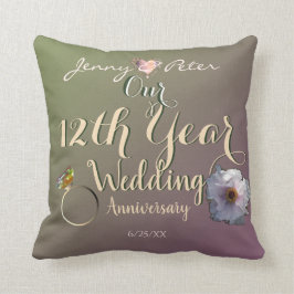 Cojín Decorativo 12° Aniversario Boda Jade and Peonies