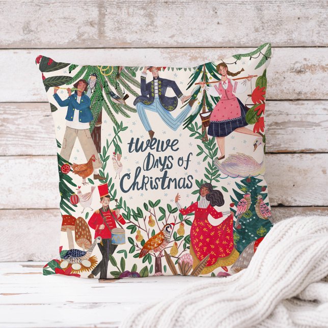 Cojín Decorativo 12 Días de Navidad ecru (Twelve days of Christmas vintage retro children kids home decor.
)