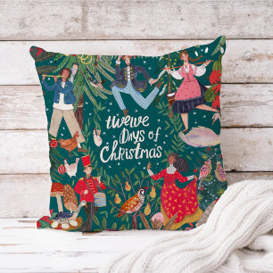 Cojín Decorativo 12 Días de Navidad verde oscuro