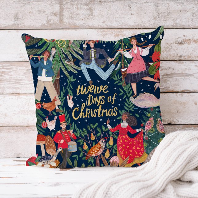 Cojín Decorativo 12 días de Navidades (12 Days of Christmas Vintage Retro Characters Pillow)