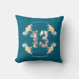 Cojín Decorativo 13.º Collage de fotos de cumpleaños flor amarilla