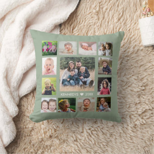 Cojín Decorativo 13 Collage de Fotos Crea tu Propio Verde Salvia