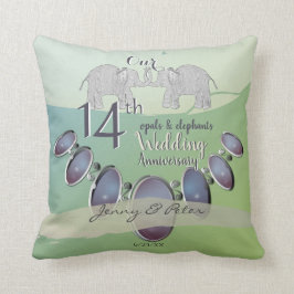 Cojín Decorativo 14° Aniversario Boda Opals & Elephants Green