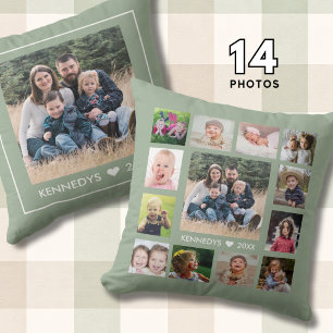 Cojín Decorativo 14 Collage de Fotos Familiares Crea Tu Propio Verd