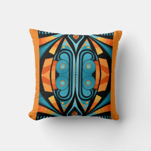 Cojín Decorativo 155 patrón azul y naranja formas simples