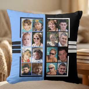 Cojín Decorativo 16 collage de fotos a doble cara azul negro