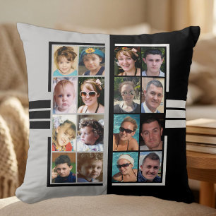 Cojín Decorativo 16 collage de fotos doble cara gris negro