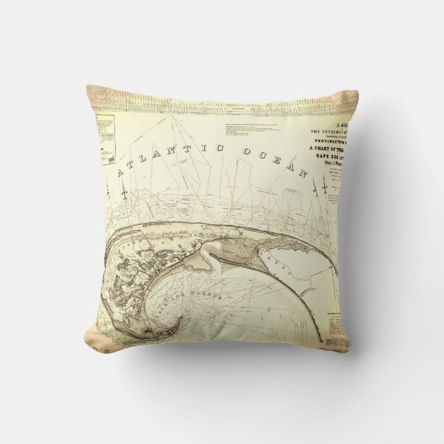 Cojín Decorativo (1833) mapas viejo de Provincetown Truro (Anverso)