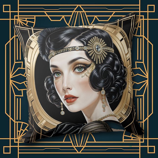Cojín Decorativo 1920s Cocktail Elegance Flapper Girl Throw Pillow (Subido por el creador)