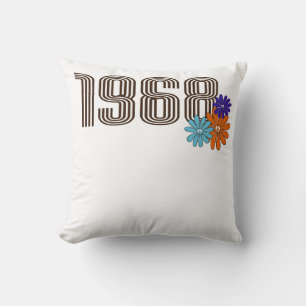 Cojín Decorativo 1968 Naranja de Flores Hippie de Paz Aqua Purple