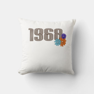 Cojín Decorativo 1968 Naranja de Flores Hippie de Paz Aqua Purple