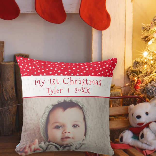 Cojín Decorativo 1.ª Navidad Estrellas Rojas foto bebé (Subido por el creador)