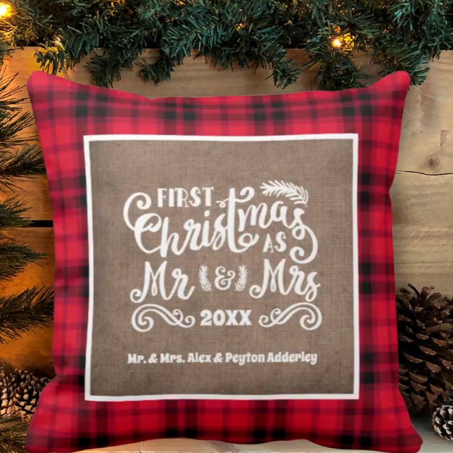 Cojín Decorativo 1.ª Navidad Sr. Photo Burlap Buffalo Plaid (Subido por el creador)