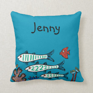 Cojín Decorativo 1, 2, 3 pescados con los pequeños pescados y coral