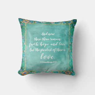 Cojín Decorativo 1 Corintios 13:13 Fe Esperanza Amor, Biblia Verse