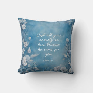 Cojín Decorativo 1 Pedro 5:7 “Echen toda su ansiedad” Floral Azul