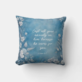 Cojín Decorativo 1 Peter 5:7 “Cast All Your Anxiety” Blue Floral
