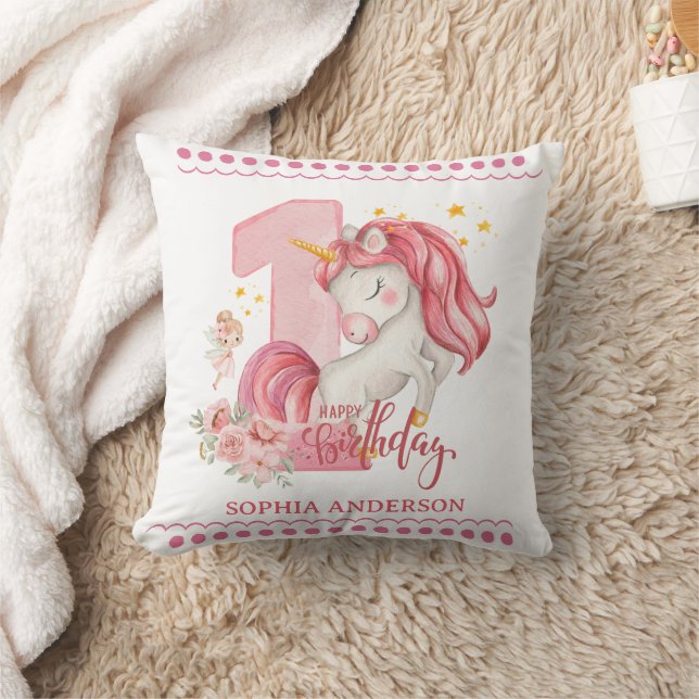 Cojín Decorativo 1st Birthday Unicorn Pink Little Girl  (Manta)