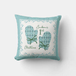 Cojín Decorativo 1st Christmas Mittens Green Bow Holiday