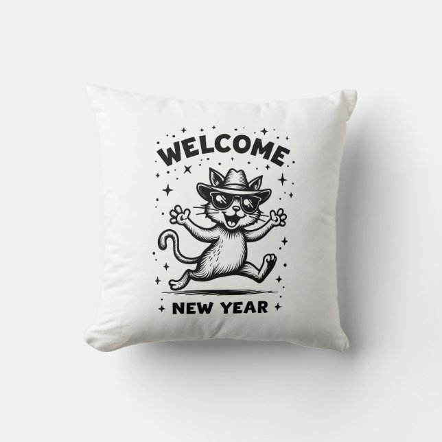 Cojín Decorativo 2026 New Year Kitty - Cute Cat Welcome New Year (Anverso)