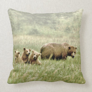 Cojín decorativo 20" x 20" con el oso grizzly y e