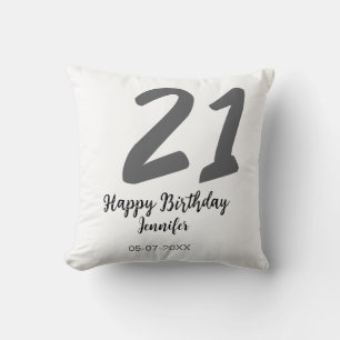 Cojín Decorativo 21 cumpleaños añadir nombre fecha año negro planti