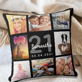 Cojín Decorativo 21st birthday custom photo collage girl black