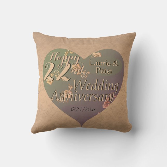 Cojín Decorativo 22nd Wedding Anniversary HeartThrow Pillow (Reverso)
