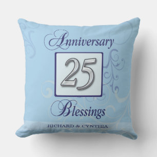 Cojín Decorativo 25º Aniversario en Azul y Plata