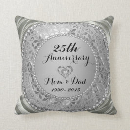 Cojín Decorativo 25° Aniversario Boda de los diamantes y la plata
