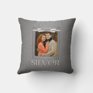 Cojín Decorativo 25th Silver Damask Wedding Annivsersary Photo