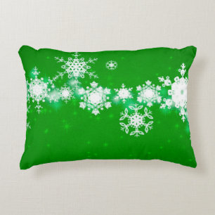 Cojín Decorativo 2.º ilustracion. Copos de nieve en el fondo. Santo