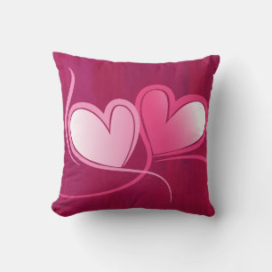 Cojín Decorativo 2 corazones sobre fondo rosa de Fuschia