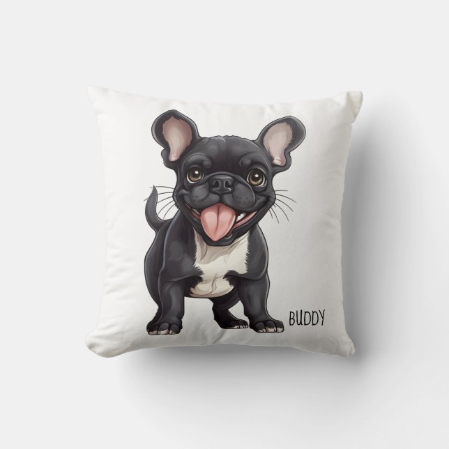 Cojín Decorativo 2 de lado Con texto personalizado, cachorro francé (Anverso)