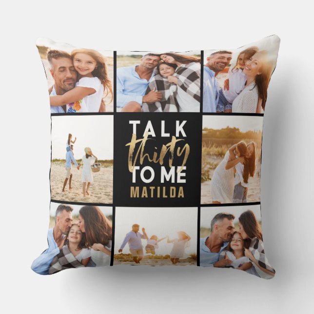 Cojín Decorativo 30 años guión moderno multifotografía oro (Anverso)