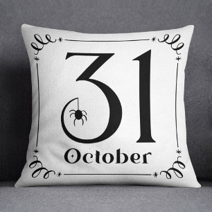 Cojín Decorativo 31 de octubre Tipografía de Halloween en blanco y 