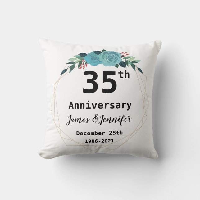 Cojín Decorativo 35º aniversario Boda Nombres y año personalizados (Anverso)